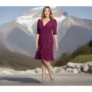 Kiyonna Whimsy Wrap Dress XS Purple Deep Magenta Ruffled Hem True Wrap Romantic